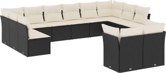 vidaXL Set De Sof&aacute;s De Jard&iacute;n 12 Piezas Cojines Rat&aacute;n Sint&eacute;tico Negro Vidaxl