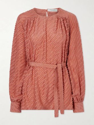 Giuliva Heritage Collection Blusa In Seta Sfrangiata Con Cintura Tea - Rosso