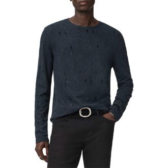 John Varvatos Vera Distressed Jacquard Long Sleeve Crewneck T-Shirt in Navy at Nordstrom, Size Xx-Large