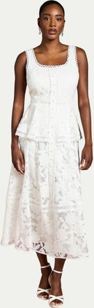 Coast Peplum Hem Button Down Lace Midi Dress in Ivory at Nordstrom, Size 10