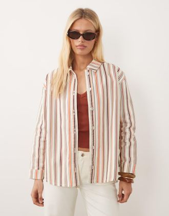 Asos Camicia oversize in denim tonalit&agrave; neutra a righe-Neutro