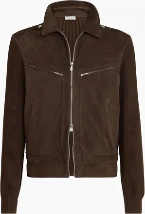 Brunello Cucinelli Mens Padded Leather Jacket Brown - Size: 40/Regular