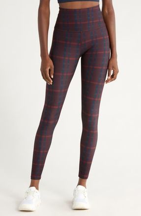 Beyond Yoga SoftMark Caught in the Midi High Waist Leggings in Dark Cherry Preppy Plaid at Nordstrom, Size X-Small