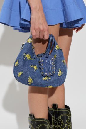 Ganni Denim Bag With Floral Motif, Womens, Navy Blue