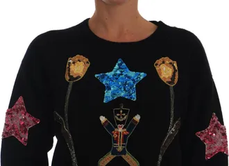 Dolce & Gabbana Womens Fairy Tale Crystal Black Cashmere Sweater Clothing