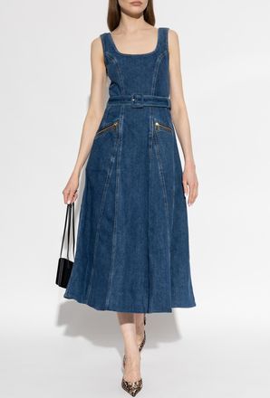 Self Portrait Denim Dress With Belt, Womens, Navy Blue