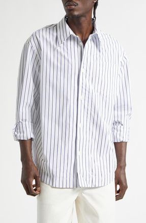Ami Stripe Cotton Poplin Button-Up Shirt in Blanc/Encre at Nordstrom, Size X-Large