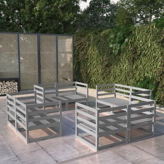 vidaXL Muebles De Jard&iacute;n 8 Piezas Gris Madera De Pino Maciza Vidaxl