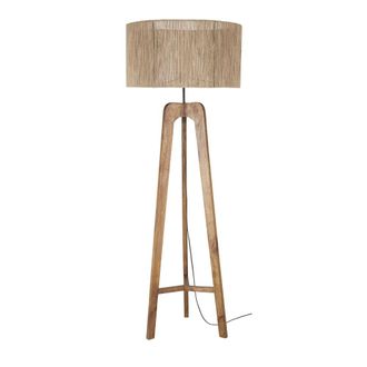 Maisons du monde L&aacute;mpara de pie tr&iacute;pode de madera de mango con pantalla de ca&ntilde;a y cuerda de yute trenzada H154 cm