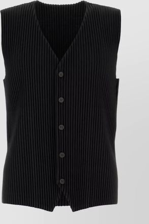 Homme Pliss&eacute; Issey Miyake textured polyester vest sleeveless v neckline