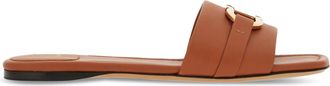 Ferragamo Flat Sandals with Polished Gold-Tone Buckle Detail