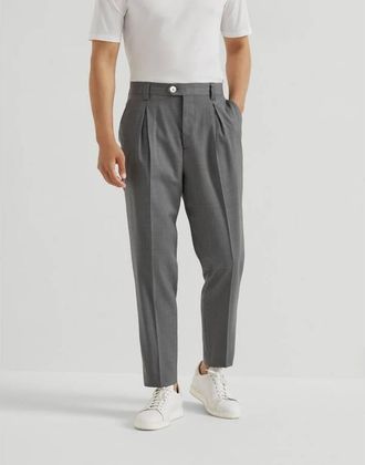 Brunello Cucinelli Mens Medium Grey Wool Pleated Trousers, Size 48