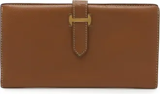Herm&egrave;s Light Brown Courchevel Leather Long Wallet (Bi-Fold) (Pre-Owned)