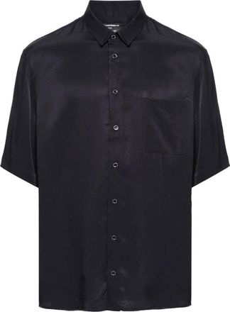 Patrizia Pepe Korte mouw gestructureerd shirt - Heren - Korte mouwen Overhemden - Blauw - XL - Overhemden