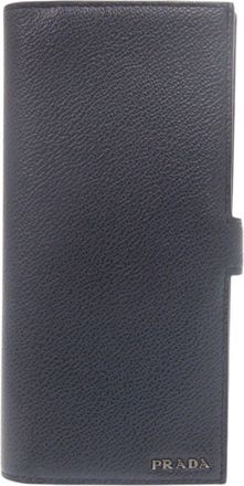 Prada Navy Leather Long Wallet (Bi-Fold) (Pre-Owned)