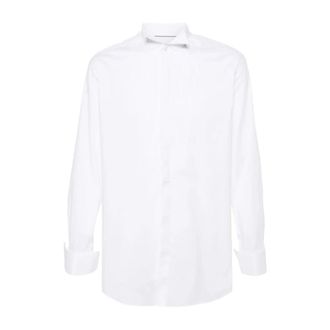 Tintoria Mattei Geknoopte blouse met pintuck-details - Heren - Casual Overhemden - Wit - 3XL - Katoen - Overhemden