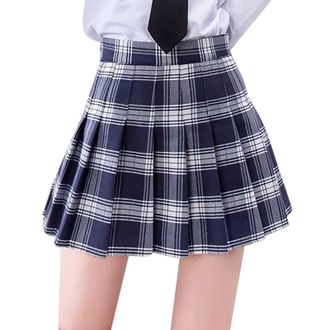 Generic Pleated Skirts For Women High Waist, Tartan Skirt For Women Light Weight Ruched Beach Skirt For Women Flowy Swing WomenS Skirts Mini Loose Comfort Sch