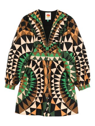 Farm Rio Heart Deco Green Mini Dress