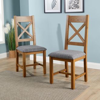 Home Source Industries High Cross Backed Dining Chair Grey Checked Seat Solid Oak Legs