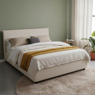 Dmora Talamo Italia - Cama Matrimonial Beata, Cama Contenedor Con Revestimiento De Tela, 100% Made In Italy, Apertura Frontal, Con Colch&oacute;n Cm 140x190 Inclui