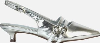 XY London Womens XY London Womens/Ladies Cassie Sling Back Low Kitten Heel Court Shoes - Silver - Size: 6
