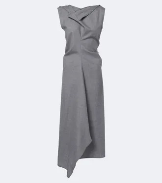 Victoria Beckham Vestido midi asim&eacute;trico de lana drapeado