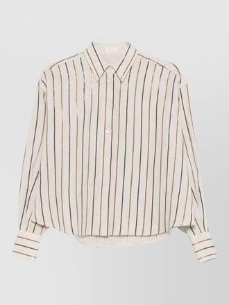 Brunello Cucinelli linen striped relaxed-fit long-sleeve shirt