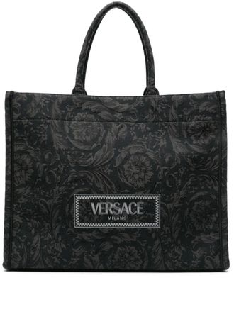 Versace Barocco Athena jacquard canvas tote bag - unisex - Polyamide/Cotton/Acrylic/Polyester/Calf Leather - One Size - Black