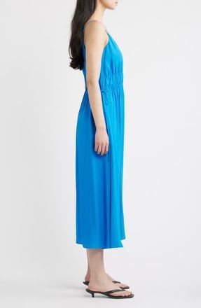 Theory Smocked Sleeveless Midi Dress in Jewel Blue at Nordstrom, Size X-Large
