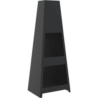 vidaXL Chimenea De Exterior Con Le&ntilde;ero Y Dise&ntilde;o De Torre Acero Negro Vidaxl