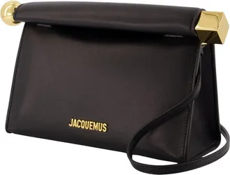 Jacquemus Womens Le Sac Rond Carre - Jacquemus Leather Black Lambskin Bags Handbags-Purses
