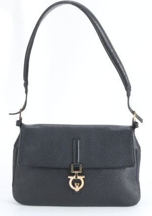 Ferragamo Black Leather Shoulder Bag Tote Bag (Pre-Owned)