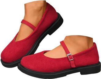 Generic Mary Jane for Women Platform Suede Round Toe Slip On Casual Shoes Classic Ankle Strap Non-Slip Dresses Work Flats Memory Foam Cushioned Metal Buckle D