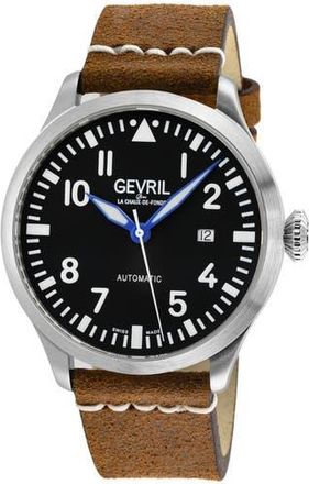 Gevril Group Vaughn Swiss Automatic Leather Strap Watch, 44mm in Brown at Nordstrom Rack