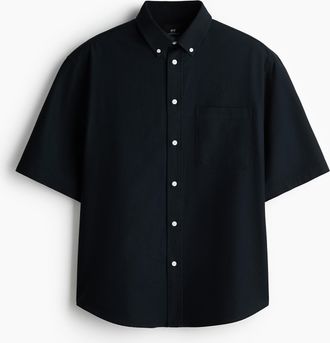 H&M Oxfordhemd mit Kurzarm in Relaxed Fit - Schwarz