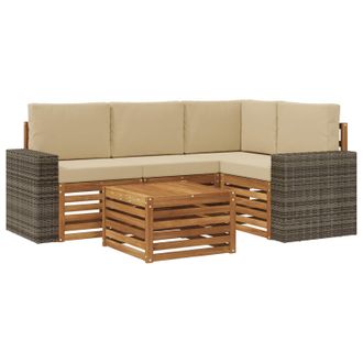 vidaXL Conjunto De Sof&aacute;s De Exterior 5 Pcs Natural Y Beige Vidaxl