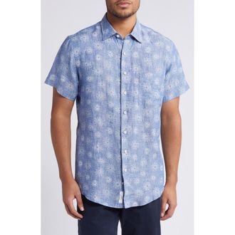 Rodd & Gunn Carleton Floral Short Sleeve Linen Button-Up Shirt in Chambray at Nordstrom Rack, Size Xxx-Large