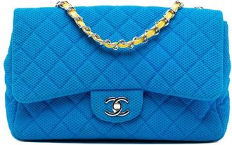 Chanel 2009-2010 Medium Quilted Perforated Jersey Single Flap shoulder bag - Blu