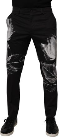 Dolce & Gabbana Black Cotton Floral Skinny Dress Mens Pants