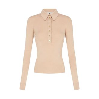 Elisabetta Franchi Wolmix Polo - Dames - Tops - Beige - Maat: L Wol