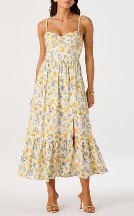 ASTR the Label Floral Pleated Bust Fit & Flare Sundress in Ivory Blue Multi Floral at Nordstrom Rack, Size X-Small