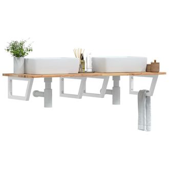 Berkfield Home Basin Shelf Wall Mounted Steel & Solid Wood Acacia in Brown