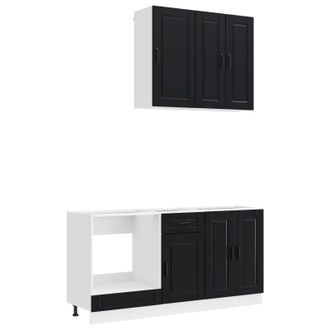 vidaXL Unidad De Cocina Porto 5 Uds. Negro Madera De Ingenier&iacute;a Vidaxl