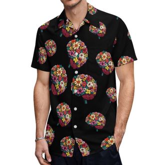 Generic Human Anatomy Brain Colorful Brain Mens Long Sleeve Button Up Shirts Hawaiian Printed Beach Shirt Casual Tops L