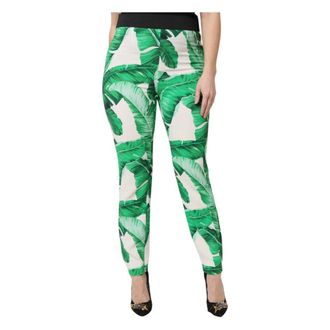Dolce & Gabbana White Green Leaf High Waist Trousers