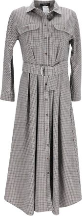 Max Mara Weekend Check Fischio Maxi Belted Dress in Grey Virgin Wool