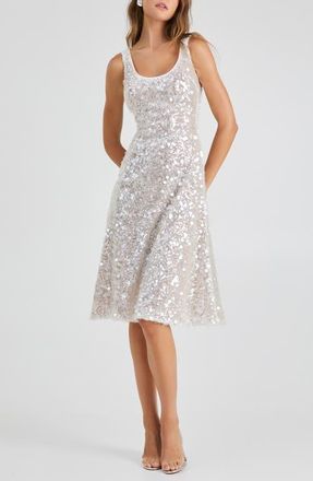 Helsi Isla Sequin Fit & Flare Cocktail Dress in Off White at Nordstrom, Size X-Small
