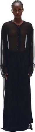 Ann Demeulemeester Zwarte X-Long Caftan Jurk - Dames - Maxi kleedjes - Zwart - M - Kleedjes