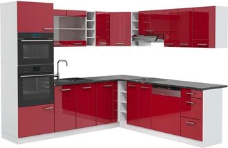 Vicco Cocina Esquinera R-line, Burdeos Brillo Intenso/blanco, 237 X 247 Cm, Et Antracita