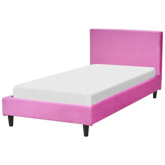 Beliani Beliani - Cama Tapizada En Terciopelo Fucsia 90 X 200 Cm Marco De Listones Cabecero Estilo Moderno Fitou